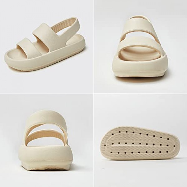 여성용 utune 샌들, 캐주얼 오픈 발가락 클라우드 슬라이드 샌들 부드러운 두꺼운 단독 미끄럼 방지 실내 실외 여름 샌들