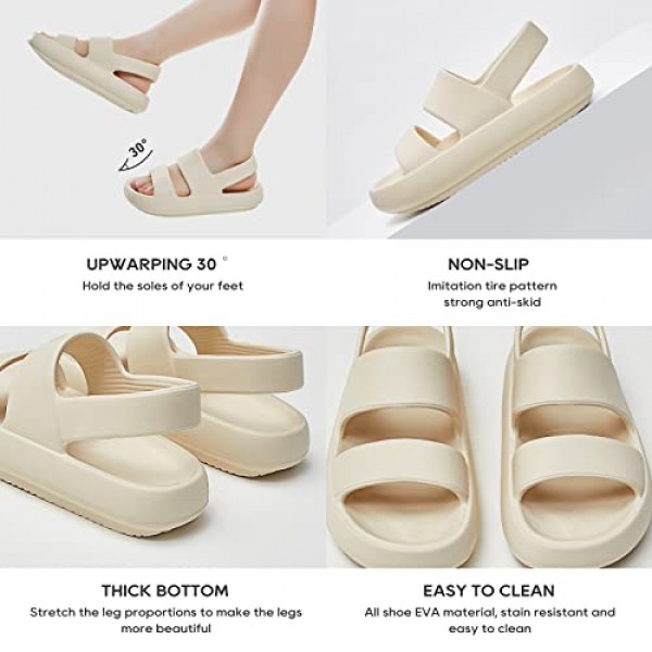 여성용 utune 샌들, 캐주얼 오픈 발가락 클라우드 슬라이드 샌들 부드러운 두꺼운 단독 미끄럼 방지 실내 실외 여름 샌들