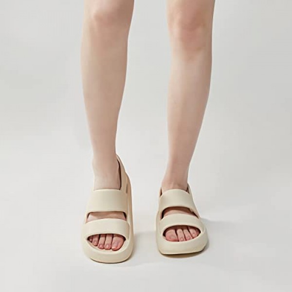 여성용 utune 샌들, 캐주얼 오픈 발가락 클라우드 슬라이드 샌들 부드러운 두꺼운 단독 미끄럼 방지 실내 실외 여름 샌들