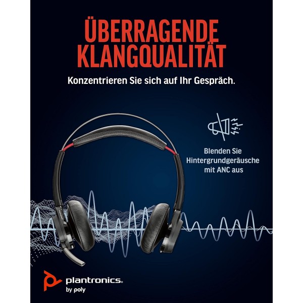 Poly Voyager Focus UC 무선 헤드폰 + 충전 스테이션(Plantronics), 잡음 감소 기능이 있는 마이크, 능동형 잡음 제거(ANC), Bluetooth를 통한 PC/Mac/휴대폰 - Teams, Zoom 등 Premium Communicat