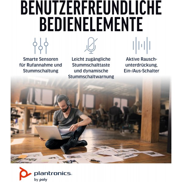 Poly Voyager Focus UC 무선 헤드폰 + 충전 스테이션(Plantronics), 잡음 감소 기능이 있는 마이크, 능동형 잡음 제거(ANC), Bluetooth를 통한 PC/Mac/휴대폰 - Teams, Zoom 등 Premium Communicat