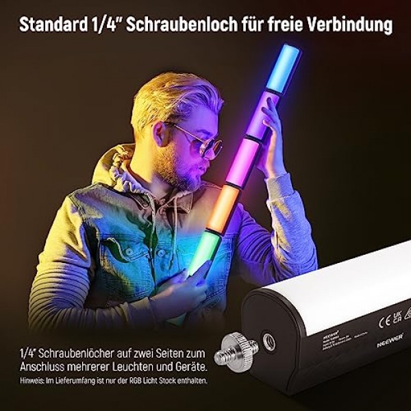 NEEWER 마그네틱 휴대용 라이트 스틱, 2500mAh 충전식 배터리가 포함된 360° 풀 RGB 미니 LED 비디오 라이트 스틱, 사진, TikTok, YouTube, Vlog, TL96RGB용 2500K-8500K 조광 가능 카메라 