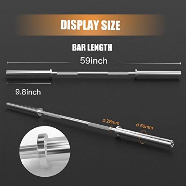 역도용 올림픽 바벨 웨이트 바, 근력 훈련용 벤치 프레스 바 7ft/6ft/5ft, 정격 500lbs/400lbs/330lbs 중량 용량