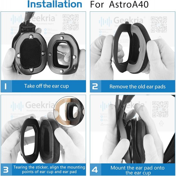 Astro A40 A50 헤드폰 이어 패드 수리 부품 (검은색) 용 Geekria QuickFit 단백질 가죽 교체 용 이어 패드