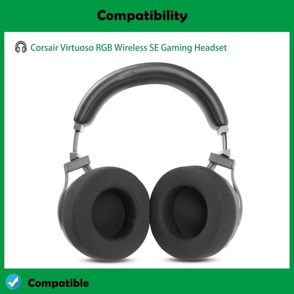 DowiTech 두꺼운 스포츠 패브릭 이어폰 교체용 이어패드 헤드폰 쿠션 헤드셋 이어패드 Corsair Virtuoso RGB 무선 SE 게임용 헤드셋과 호환 가능