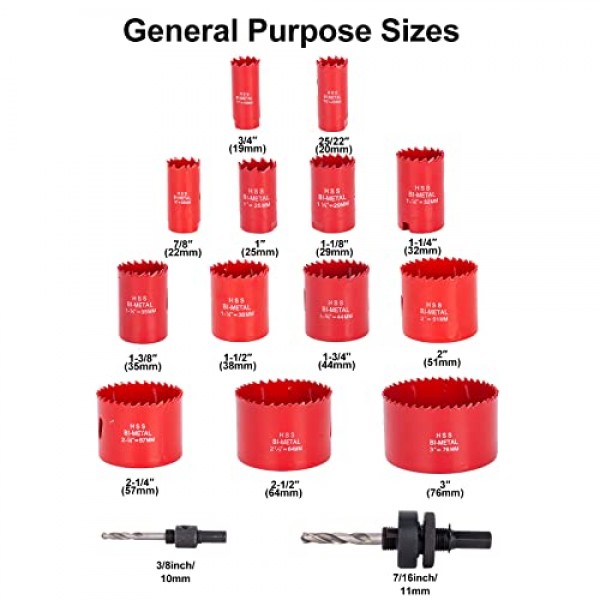 23Pc 이중 금속 구멍 톱 키트, 범용 이중 금속 구멍 톱 세트 3/4″ ~ 3″ 금속, 목재, PVC 보드, 플라스틱용 맨드릴이 있는 고속 강철 M42 드릴 구멍 커터 블레이드