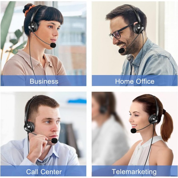 전화 헤드셋 RJ9 마이크 소음 제거, Snom D712 D725 D785와 호환되는 유선 전화 헤드폰 Yealink SIP T40G T41S T46S Grandstream GXP1625 Avaya J179 9608 Cisco Office 콜 센터 블랙