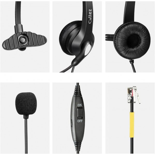 전화 헤드셋 RJ9 마이크 소음 제거, Snom D712 D725 D785와 호환되는 유선 전화 헤드폰 Yealink SIP T40G T41S T46S Grandstream GXP1625 Avaya J179 9608 Cisco Office 콜 센터 블랙