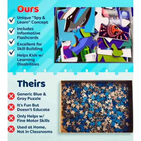 플래시카드와 돋보기가 포함된 수중 스파이 퍼즐(2피트 x 3피트) - 4~8세 어린이를 위한 대형 48피스 바닥 퍼즐 - 어린이 퍼즐 - 남학생과 여학생 3,4,5,6,7,8을 위한 교육 선