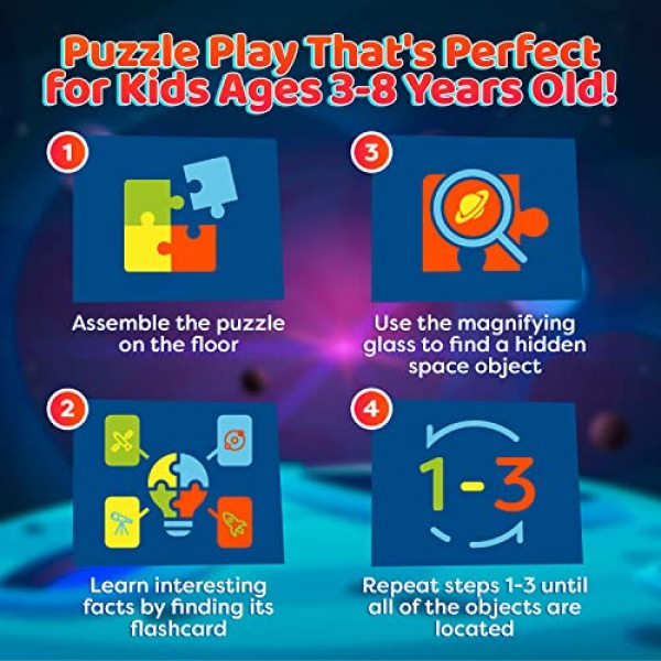 플래시카드와 돋보기가 포함된 수중 스파이 퍼즐(2피트 x 3피트) - 4~8세 어린이를 위한 대형 48피스 바닥 퍼즐 - 어린이 퍼즐 - 남학생과 여학생 3,4,5,6,7,8을 위한 교육 선