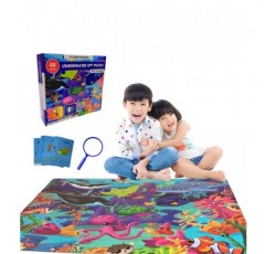 플래시카드와 돋보기가 포함된 수중 스파이 퍼즐(2피트 x 3피트) - 4~8세 어린이를 위한 대형 48피스 바닥 퍼즐 - 어린이 퍼즐 - 남학생과 여학생 3,4,5,6,7,8을 위한 교육 선