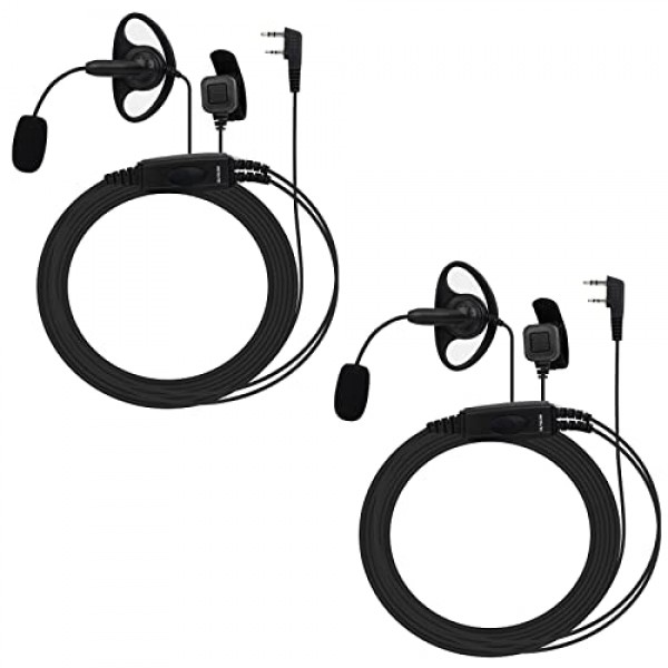 붐 마이크가 장착된 Retevis 양방향 라디오 이어폰, 핑거 PTT, 호환 RT22 RT21 H-777 RT68 양방향 라디오, 소프트 D형, 축구 심판용 2핀 워키토키 이어폰, 카메라 팀(2팩)