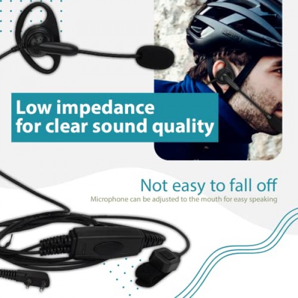 붐 마이크가 장착된 Retevis 양방향 라디오 이어폰, 핑거 PTT, 호환 RT22 RT21 H-777 RT68 양방향 라디오, 소프트 D형, 축구 심판용 2핀 워키토키 이어폰, 카메라 팀(2팩)
