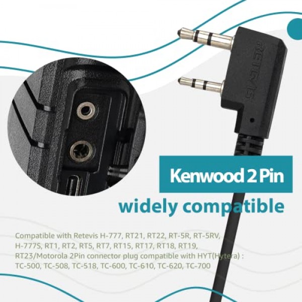 붐 마이크가 장착된 Retevis 양방향 라디오 이어폰, 핑거 PTT, 호환 RT22 RT21 H-777 RT68 양방향 라디오, 소프트 D형, 축구 심판용 2핀 워키토키 이어폰, 카메라 팀(2팩)