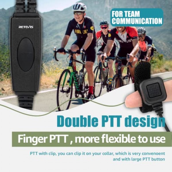 붐 마이크가 장착된 Retevis 양방향 라디오 이어폰, 핑거 PTT, 호환 RT22 RT21 H-777 RT68 양방향 라디오, 소프트 D형, 축구 심판용 2핀 워키토키 이어폰, 카메라 팀(2팩)