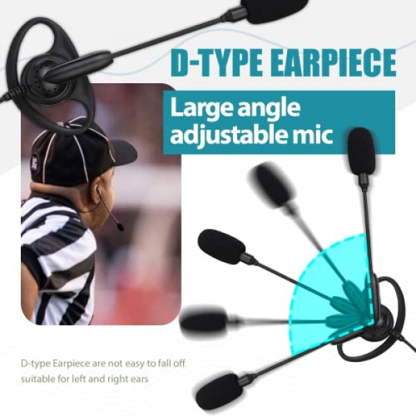 붐 마이크가 장착된 Retevis 양방향 라디오 이어폰, 핑거 PTT, 호환 RT22 RT21 H-777 RT68 양방향 라디오, 소프트 D형, 축구 심판용 2핀 워키토키 이어폰, 카메라 팀(2팩)