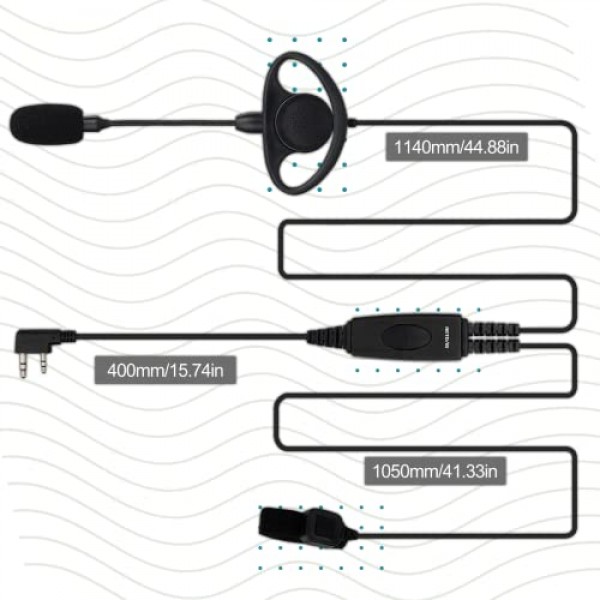 붐 마이크가 장착된 Retevis 양방향 라디오 이어폰, 핑거 PTT, 호환 RT22 RT21 H-777 RT68 양방향 라디오, 소프트 D형, 축구 심판용 2핀 워키토키 이어폰, 카메라 팀(2팩)