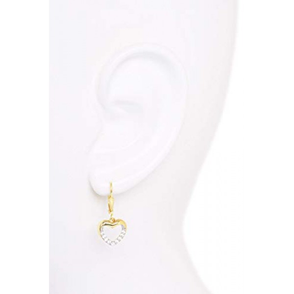 My Gold Girls 여성용 귀걸이 매달려 골드 333 귀걸이 리얼 옐로우 골드(8 캐럿) 지르코니아 포함 23mm x 11mm 하트 모양 하트 귀걸이 고급
