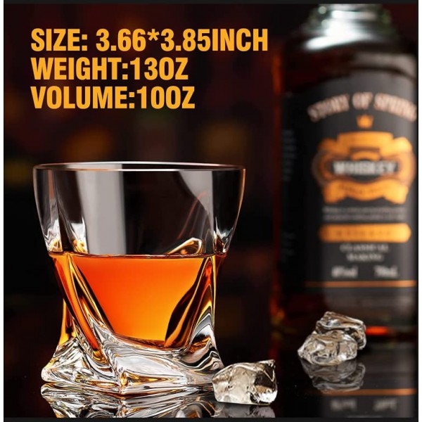 KITNATS 올드 패션드 위스키 잔 10온스 록스 잔 4개 세트, 선물 상자 - 버번, 스카치, 럼 잔 남성용 여성용 바웨어