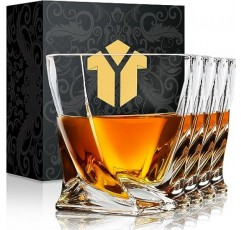 KITNATS 올드 패션드 위스키 잔 10온스 록스 잔 4개 세트, 선물 상자 - 버번, 스카치, 럼 잔 남성용 여성용 바웨어