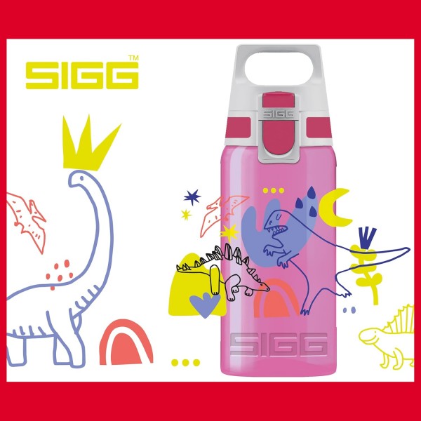 SIGG VIVA ONE 어린이용 물병(0.5L), 엎질러지지 않는 뚜껑이 있는 무독성 어린이용 물병, 폴리프로필렌 Dino Run으로 만든 경량 어린이용 물병