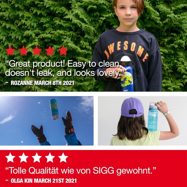 SIGG VIVA ONE 어린이용 물병(0.5L), 엎질러지지 않는 뚜껑이 있는 무독성 어린이용 물병, 폴리프로필렌 Dino Run으로 만든 경량 어린이용 물병
