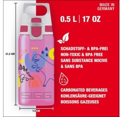 SIGG VIVA ONE 어린이용 물병(0.5L), 엎질러지지 않는 뚜껑이 있는 무독성 어린이용 물병, 폴리프로필렌 Dino Run으로 만든 경량 어린이용 물병