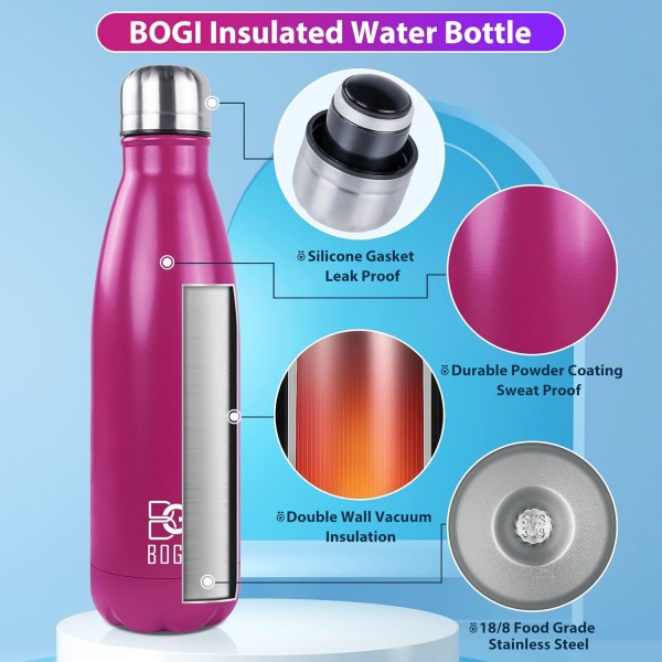 BOGI 절연 물병 이중 벽 진공 스테인레스 스틸 누출 방지 야외 스포츠 캠핑 하이킹 사이클링 Hpink 25oz에 대한 뜨거운 차가운 음료를 보유