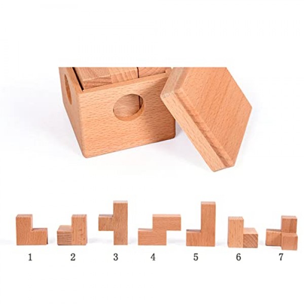 Sujosa 3D 소마 큐브 퍼즐, 7pcs 나무 조립 및 분리 퍼즐 스네이크 큐브, IQ 논리적 두뇌 티저 게임, 성인을위한 Fidget 스트레스 장난감 선물