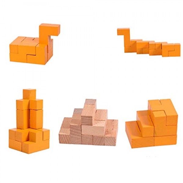 Sujosa 3D 소마 큐브 퍼즐, 7pcs 나무 조립 및 분리 퍼즐 스네이크 큐브, IQ 논리적 두뇌 티저 게임, 성인을위한 Fidget 스트레스 장난감 선물