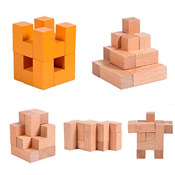 Sujosa 3D 소마 큐브 퍼즐, 7pcs 나무 조립 및 분리 퍼즐 스네이크 큐브, IQ 논리적 두뇌 티저 게임, 성인을위한 Fidget 스트레스 장난감 선물