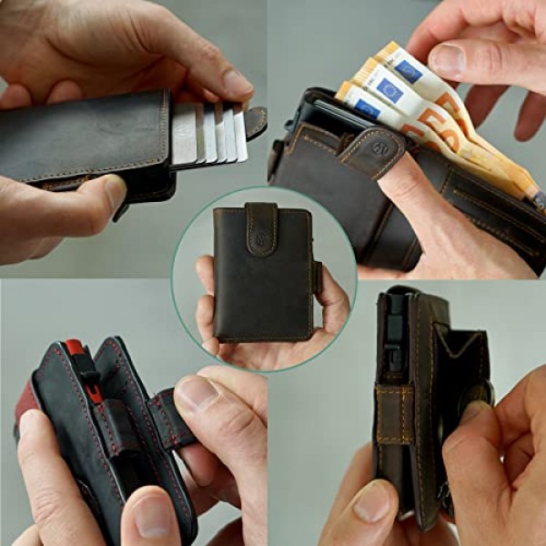 Will Fire® MagFlap 지갑 | 지폐와 동전 수납칸이 있는 카드 홀더 | 신용카드 소지자 | 남성 지갑 | 미니 지갑 | 지갑 10-12 카드 | RFID 보호 기능이 있는 지갑, 블랙-레드, 캐주