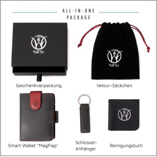 Will Fire® MagFlap 지갑 | 지폐와 동전 수납칸이 있는 카드 홀더 | 신용카드 소지자 | 남성 지갑 | 미니 지갑 | 지갑 10-12 카드 | RFID 보호 기능이 있는 지갑, 블랙-레드, 캐주