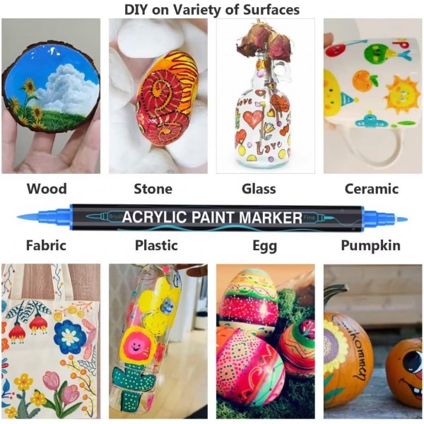 TrendGate 24색 아크릴 펜, 방수, 페인팅 스톤용 양면 펜, 방수, 목재용 아크릴 펜, 캔버스, 유리, 종이, 도자기, 부활절 달걀, 장식, DIY 사진 앨범 등