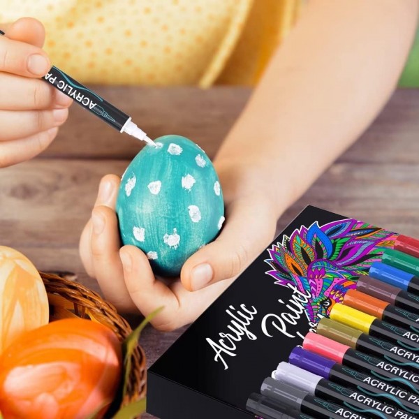 TrendGate 24색 아크릴 펜, 방수, 페인팅 스톤용 양면 펜, 방수, 목재용 아크릴 펜, 캔버스, 유리, 종이, 도자기, 부활절 달걀, 장식, DIY 사진 앨범 등