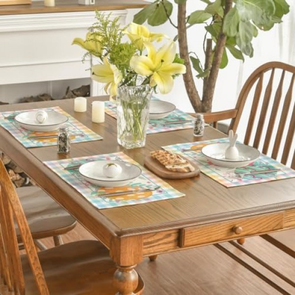 Artoid 모드 버팔로 격자 무늬 잎 꽃 계란 부활절 Placemats 파티 주방 식사 장식을위한 4, 12x18 인치 계절 봄 테이블 매트 세트