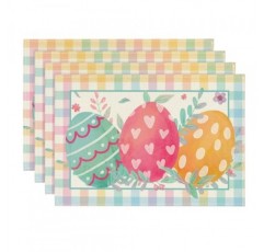 Artoid 모드 버팔로 격자 무늬 잎 꽃 계란 부활절 Placemats 파티 주방 식사 장식을위한 4, 12x18 인치 계절 봄 테이블 매트 세트