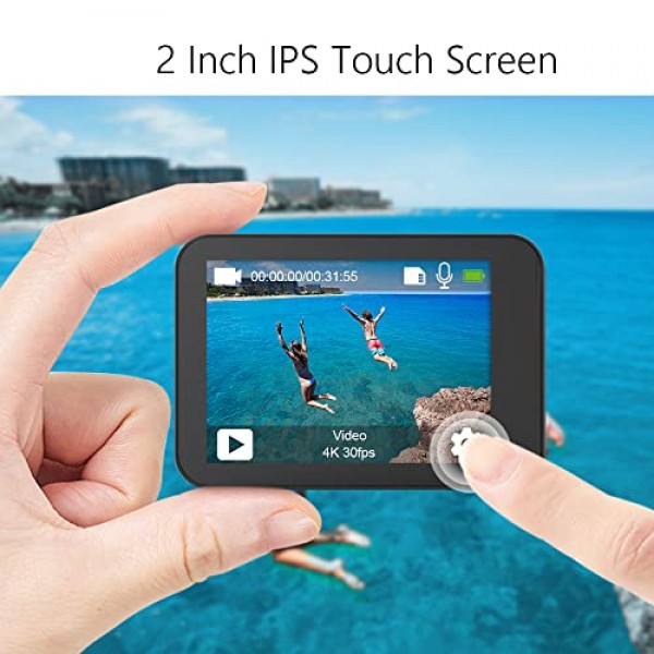 AKASO V50X 액션 캠 4K30FPS(64GB U3 메모리 카드 포함) 수중 카메라 WiFi 40M 얼음 손떨림 방지 액션 카메라 4X 줌(터치 스크린 원격 제어 포함) 스포츠 카메라 방수 하우징 헬멧