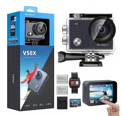 AKASO V50X 액션 캠 4K30FPS(64GB U3 메모리 카드 포함) 수중 카메라 WiFi 40M 얼음 손떨림 방지 액션 카메라 4X 줌(터치 스크린 원격 제어 포함) 스포츠 카메라 방수 하우징 헬멧