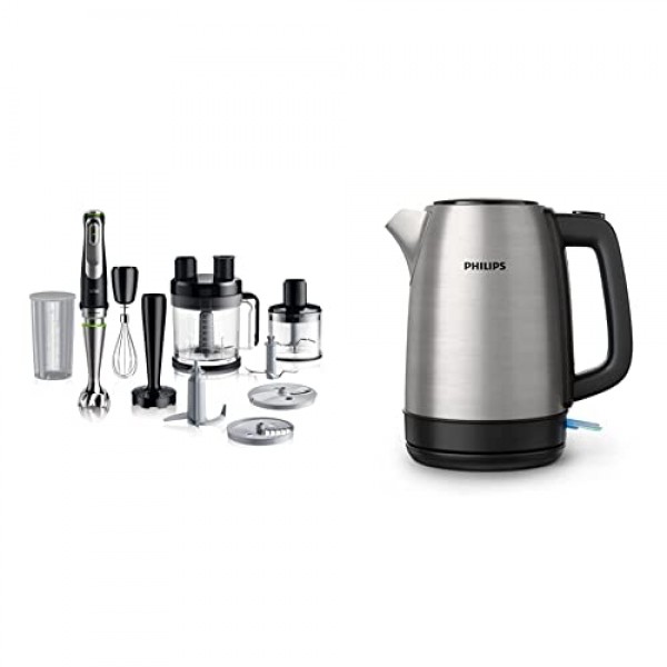 Braun MultiQuick 9 MQ 9187XLI 핸드 블렌더 - Active PowerDrive 기술 및 5가지 액세서리 포함, 1200W, 블랙/스테인리스 스틸 및 필립스 가전제품 HD9350/90 주전자, 스테인리스 스틸, 1.7 