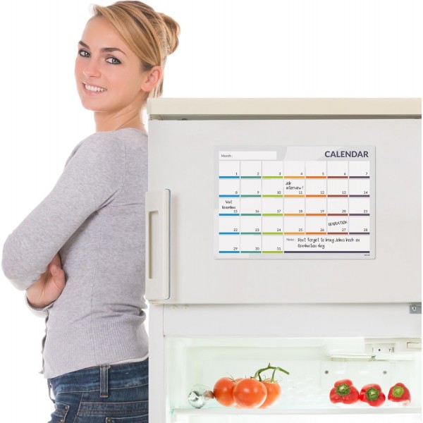 CKB Ltd® CALENDAR 마커가 있는 마그네틱 냉장고 보드 월간 플랜 31일 캘린더 메모 일일 지우개 클리너 주간 플래너 마커가 있는 냉장고 보드용 마그네틱 알림 시트 화이트