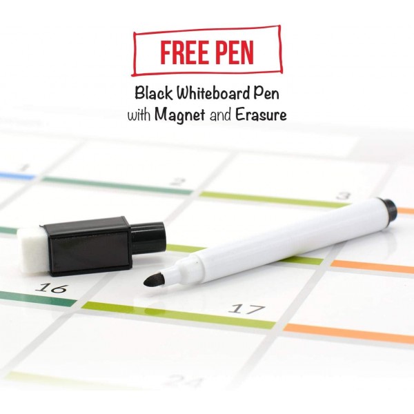 CKB Ltd® CALENDAR 마커가 있는 마그네틱 냉장고 보드 월간 플랜 31일 캘린더 메모 일일 지우개 클리너 주간 플래너 마커가 있는 냉장고 보드용 마그네틱 알림 시트 화이트