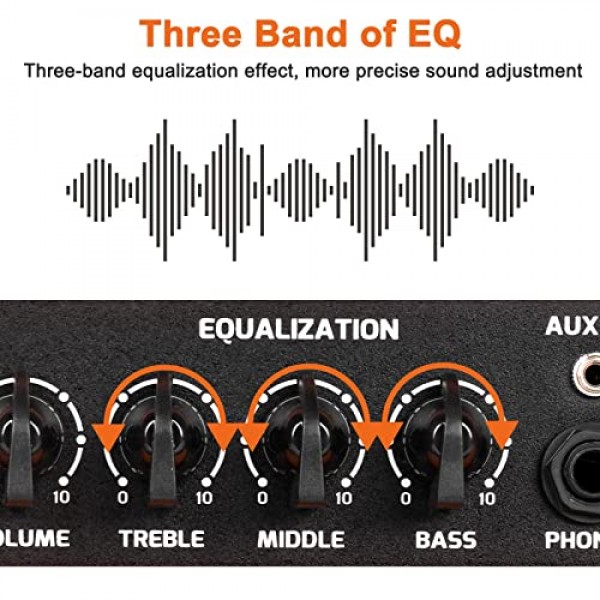 일렉트릭 기타 연습 앰프, 콤보 일렉트릭 기타 앰프 15W, 3밴드 이퀄라이제이션, 6.5″스피커, 헤드폰 출력, 일렉트릭 기타 및 베이스용, 경량 및 휴대용, 주황색, Vangoa 