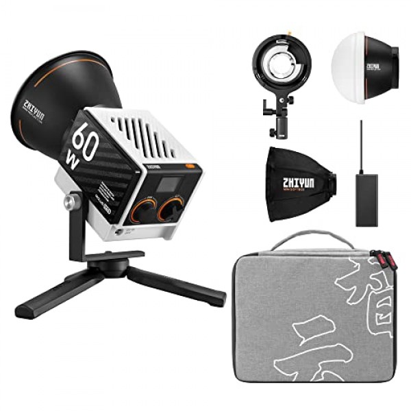 Zhiyun MOLUS G60 60W COB Led 비디오 조명 2700K-6500K 이중 색상 사진 조명, 라이브 스트림용 Bluetooth 앱 제어 지원(G60 콤보)