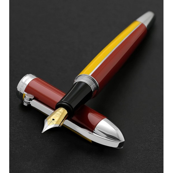 Xezo Visionary 미디엄 브라스 만년필, 아스펜 골드 및 레드 컬러. 500개 한정판, 연재. 수공. 나사