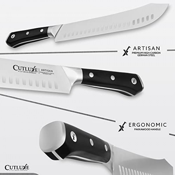 Cutluxe Butcher Knife - 10″ Bullnose Knife – 단조 고탄소 독일 강철 – Full Tang & Razor Sharp – 인체공학적 핸들 디자인 – Artisan 시리즈