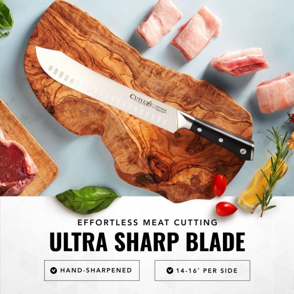 Cutluxe Butcher Knife - 10″ Bullnose Knife – 단조 고탄소 독일 강철 – Full Tang & Razor Sharp – 인체공학적 핸들 디자인 – Artisan 시리즈