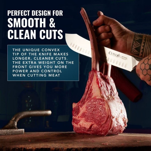 Cutluxe Butcher Knife - 10″ Bullnose Knife – 단조 고탄소 독일 강철 – Full Tang & Razor Sharp – 인체공학적 핸들 디자인 – Artisan 시리즈