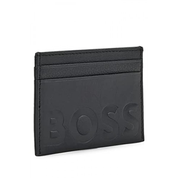 BOSS 남성용 빅 BB S 카드 홀더 양각 로고 그레인 가죽