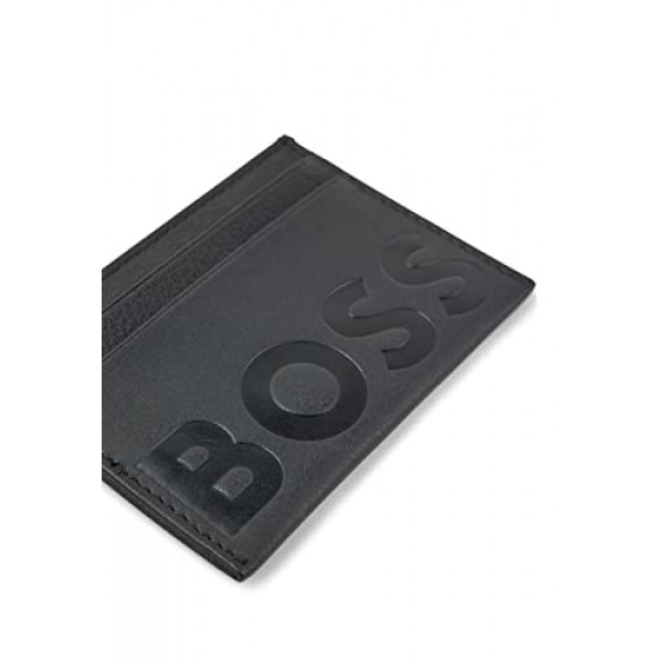 BOSS 남성용 빅 BB S 카드 홀더 양각 로고 그레인 가죽